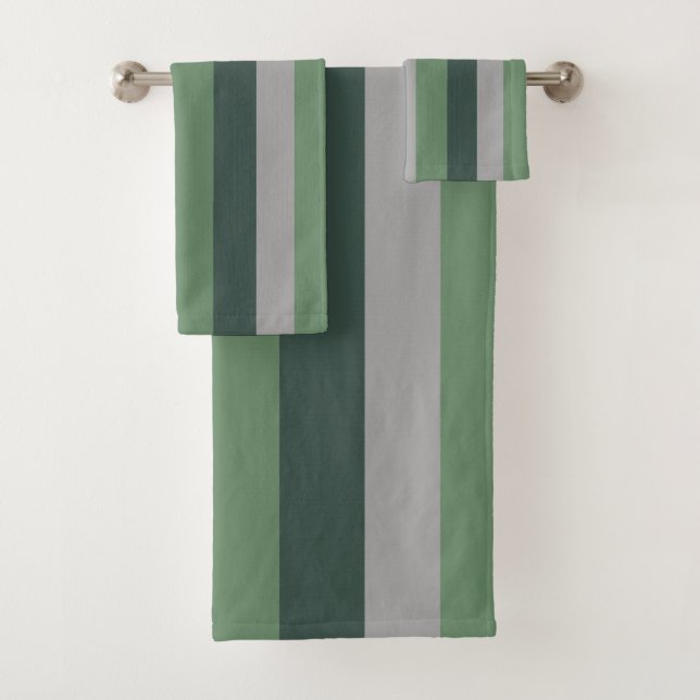Classy Greens and Grey Striped Pattern Bath Towel Set (Insitu)