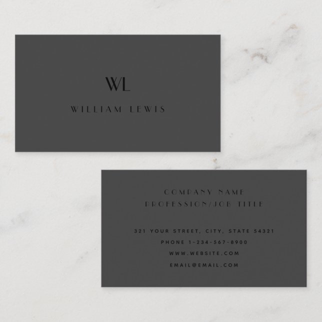 Classy Grey Black Simple Monogram Modern Elegant Business Card (Front/Back)