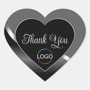 Classy Grey Black Wavy Silver Logo Cute Thank You Heart Sticker