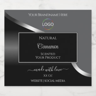 Classy Grey Black Wavy Silver Logo Product Labels