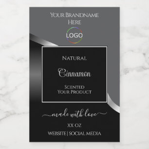 Classy Grey Black Wavy Silver Logo Product Labels