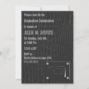 classy grey leather Graduation party Invitation