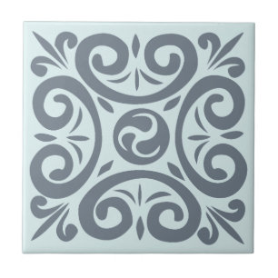 Classy Grey on light Blue Intricate pattern Tile