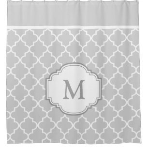 Classy Grey White Moroccan Tile Pattern Monogram