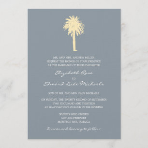 Classy Grey Yellow Palm Tree Destination Wedding Invitation