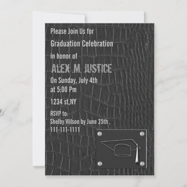 classy gris cuir fête de graduation Invitation (Devant)