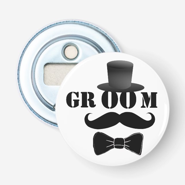 Classy Groom Moustache Top Hat Bottle Opener (Front)