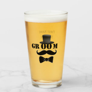 Classy Groom Moustache Top Hat Custom Glass