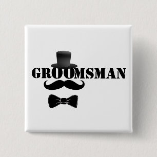 Classy Groomsman Top Hat and Moustache 2 Inch Square Button
