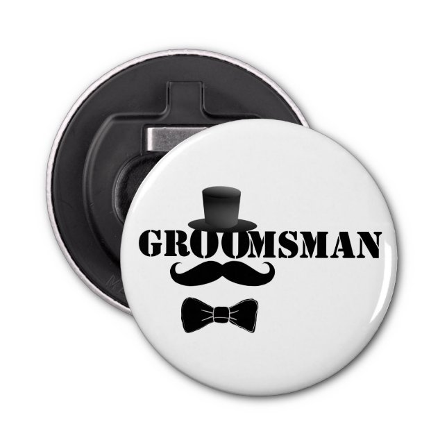 Classy Groomsman Top Hat and Moustache Bottle Opener (Front)