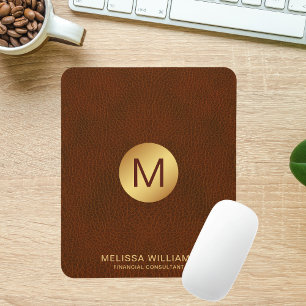 Classy Grown Leather Texture Monogram Initials Mouse Pad