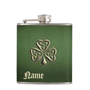 Classy grunge Irish lucky shamrock personalized Fl Hip Flask