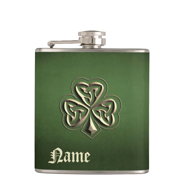 Classy grunge Irish lucky shamrock personalized Fl Hip Flask (Front)