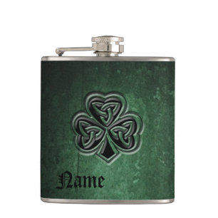 Classy grunge Irish lucky shamrock personalized Hip Flask