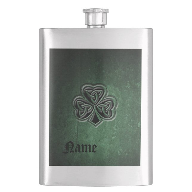 Classy grunge Irish lucky shamrock personalized Hip Flask (Front)