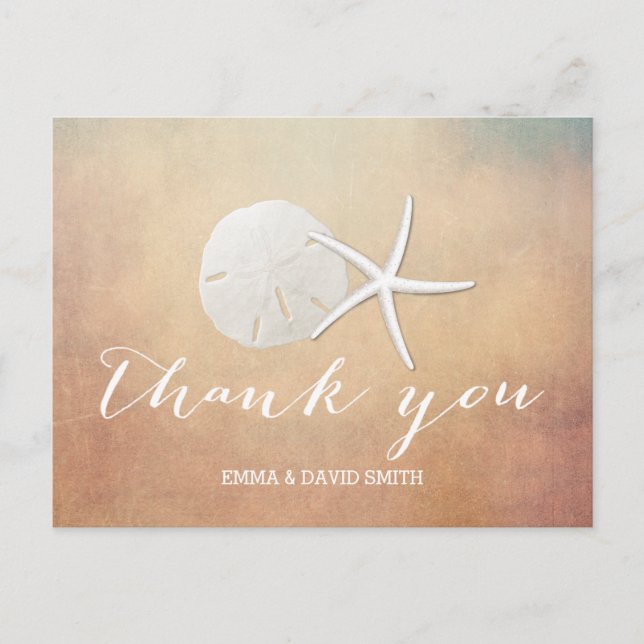 Classy Grunge Starfish & Sand Dollar Thank You Postcard (Front)