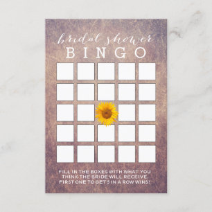 Classy Grunge Sunflower Bridal Shower Bingo Cards