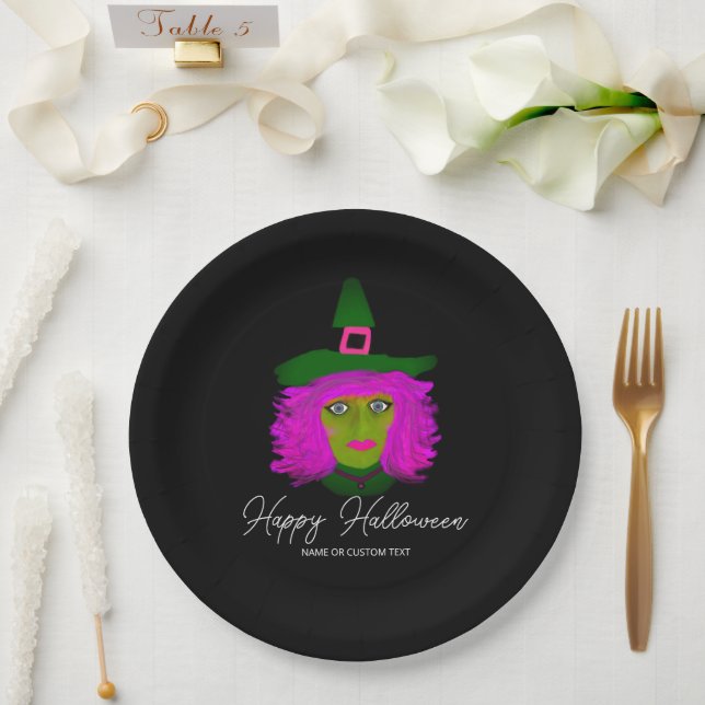 Classy Halloween Glam Witch Party Personalized  Paper Plate (Wedding)