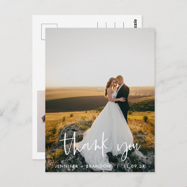 Classy Hand Written Thank you | Wedding Photo Postcard (Front/Back)