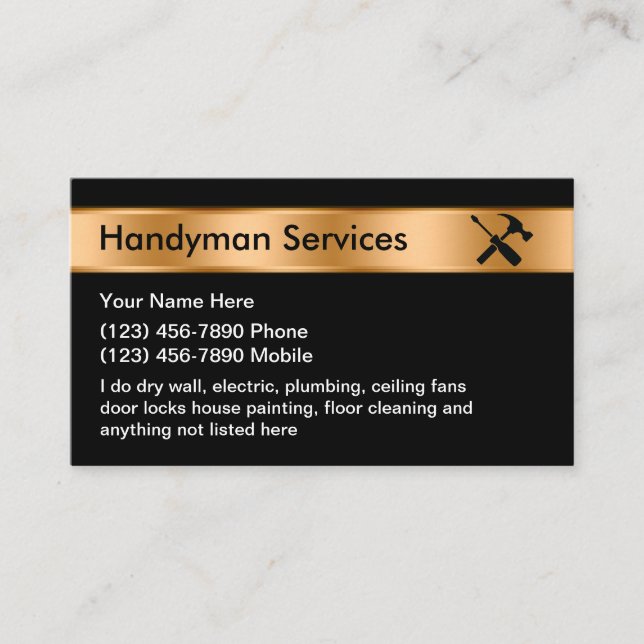 Classy Handyman Services Business Card (Front)