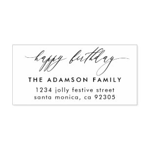 Classy Happy Birthday Script Family Return Address Self-inking Stamp