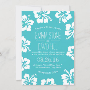 Classy Hibiscus Flowers Turquoise Wedding Invitation