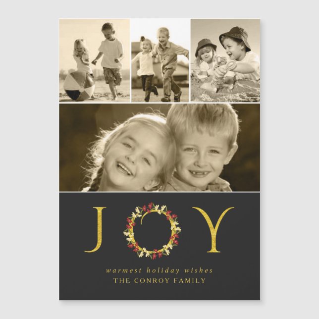 Classy Holiday Joy Wreath Black & Gold Collage (Front)