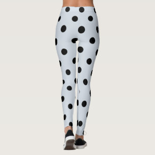 Classy Holiday Light Blue Black Polka Dots Pattern Leggings