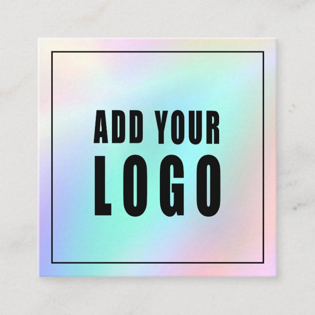 Classy holographic glitter elegant script  busines square business card (Front)