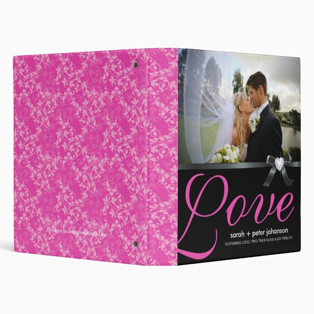 Classy Hot Pink and Black Wedding Photo Album Binder (Background)