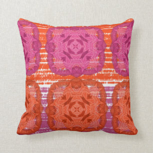 Classy Hot Pink Orange Mix Square Print Throw Pillow