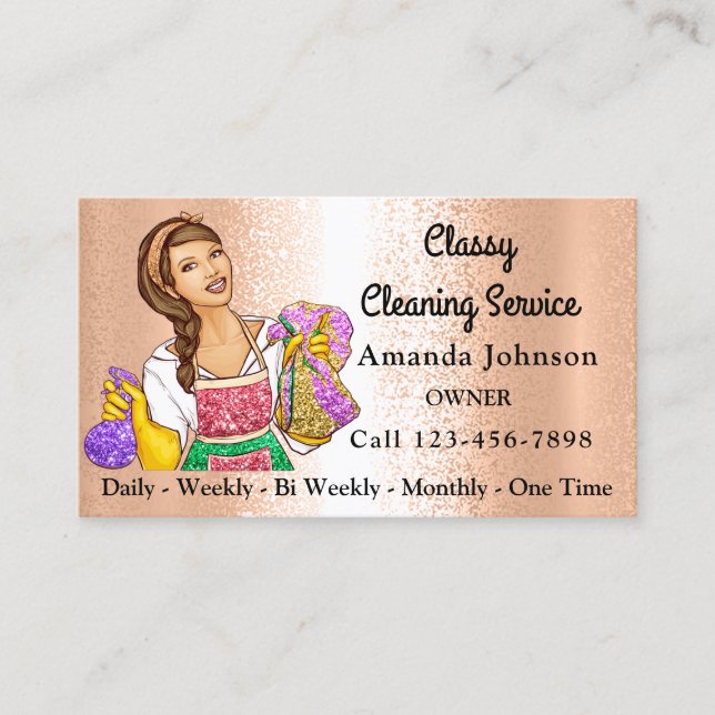 Classy House Cleaning Service Maid Glitter Girl Business Card (Front)