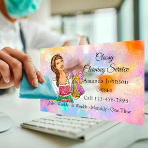 Classy House Cleaning Service Maid Glitter Spark Business Card