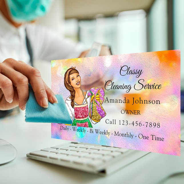 Classy House Cleaning Service Maid Glitter Spark Business Card (Classy House Cleaning Service Maid Glitter Spark Business Card)
