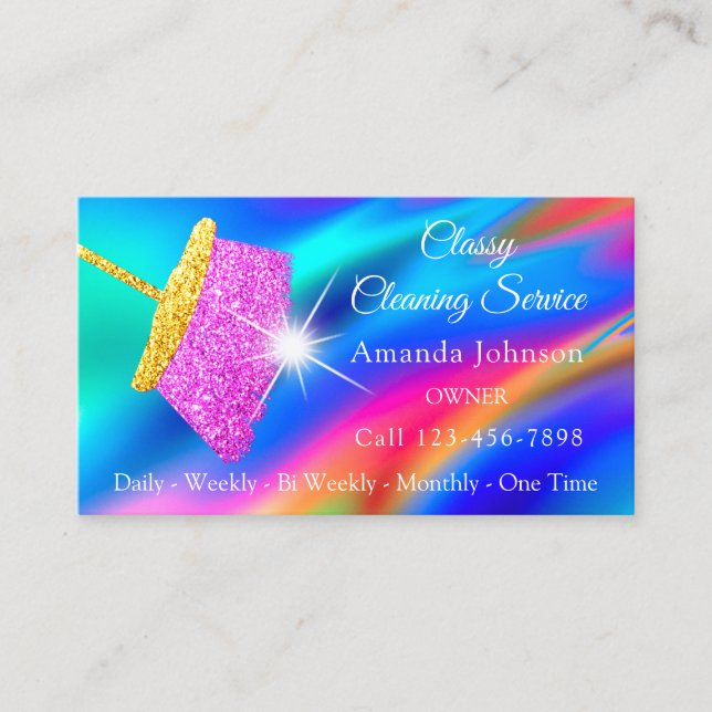 Classy House Cleaning Service Maid Holograph QR Business Card (Front)