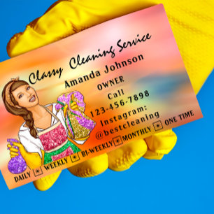 Classy House Cleaning Services Maid Holograph Business Card
