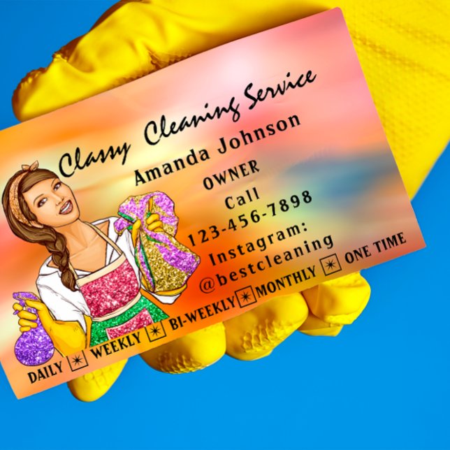 Classy House  Cleaning Services Maid Holograph Business Card (Classy House Cleaning Services Maid Holograph Business Card)