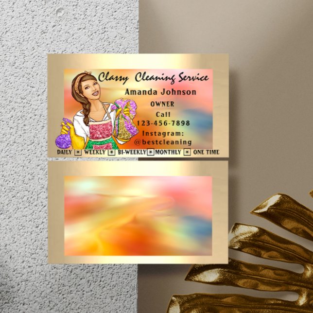 Classy House  Cleaning Services Maid Holographic Business Card (Creator Uploaded)