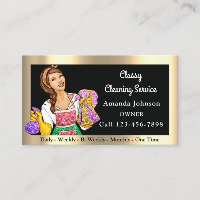 Classy House Office Cleaning Service Maid Framed Business Card (Front)