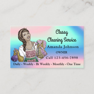 Classy House Office Cleaning Service Maid Pink Business Card