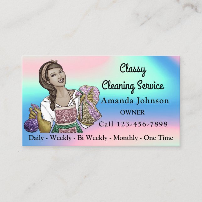 Classy House Office Cleaning Service Maid Pink Business Card (Front)