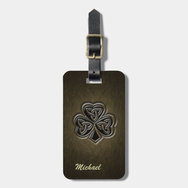 Classy  Irish lucky shamrock leather look Luggage Tag (Front Vertical)