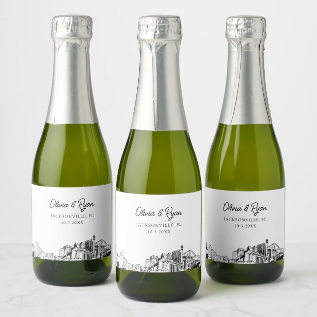 Classy Jacksonville Wedding Favour Custom Mini Sparkling Wine Label (Bottles)