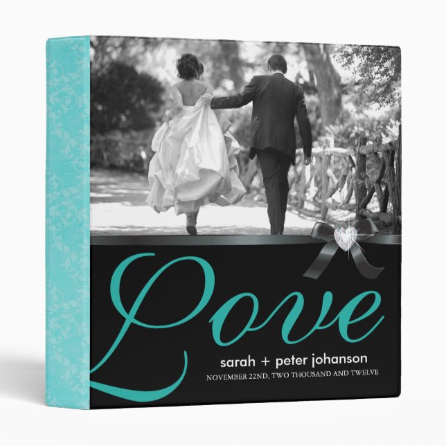 Classy Jade and Black Wedding Photo Album Binder (Front/Spine)
