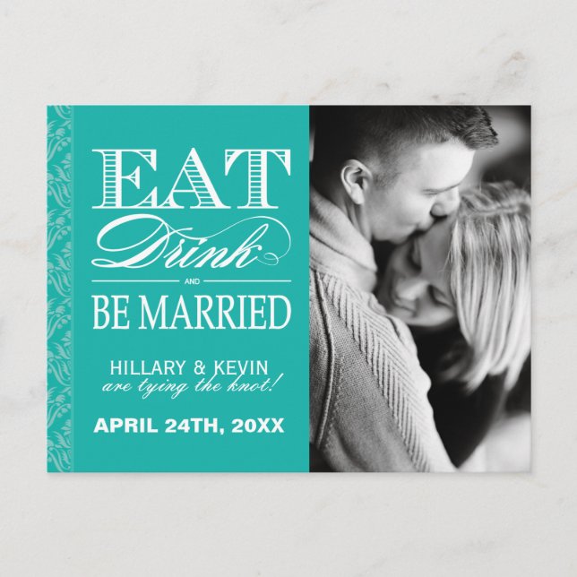 Classy Jade Damask Save the Date Announcement Postcard (Front)