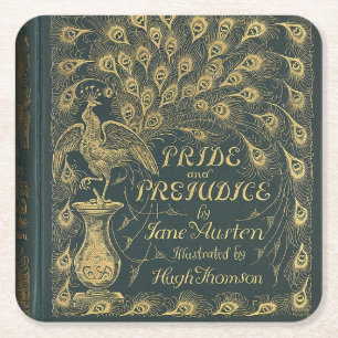 Classy Jane Austen Pride and Prejudice Book Cover Square Paper Coaster