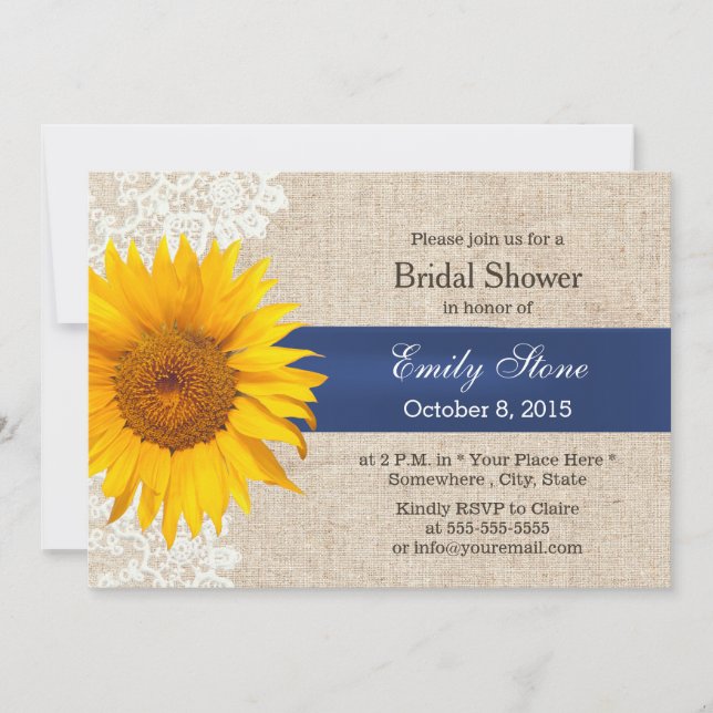 Classy Lace Sunflower & Burlap Bridal Shower Invitation (Front)