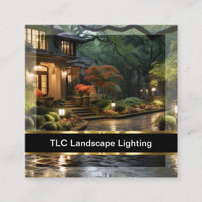 Classy Landscape Lighting Services Square Business Card (Front)
