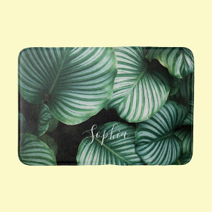 Classy Large Leaf Design, Your Name or Text Bath Mat