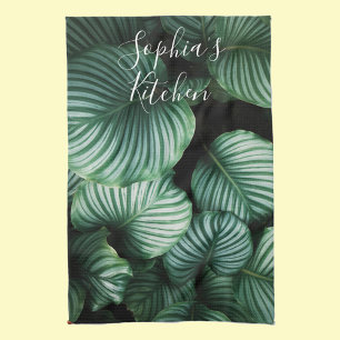 Classy Large Leaf Design, Your Name or Text Kitchen Towel